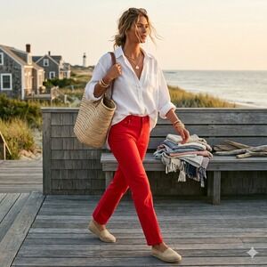 Lauren Ralph Lauren Jeans Co 34x29 Straight Leg Red Pants Sz 12 Preppy Resort